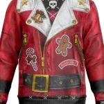 Sons of Santa Red Leather Santa Biker Jacket Athletic Ugly Christmas Sweatshirt Front
