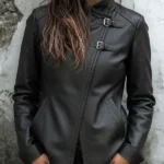Stylish Black Asymmetric Buckle Eco Leather Moto Balck Jacket