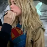 Superman 2025 Supergirl Tan Parka Hooded Coat front