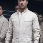 The Running Man Glen Powell White Cotton Jacket