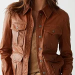Vintage Classic Caramel Utility Brown Leather Jacket