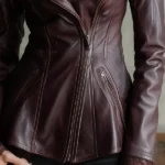 Vintage Eco-friendly Leather Lace Trim Diagonal Placket Jacket