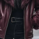 Vintage Fur Collar Zip-lined Leather Jacket