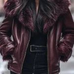 Vintage Fur Collar Zip-lined Maroon Jacket