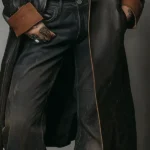 Vintage Two-Tone Long Leather Trench Coat