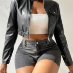 Wilda Black leather Crop jacket