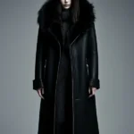 Women Fur Trim Warm Lined Hooded Eco Leather Coat