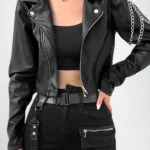 Women Genuine Motocross Black Biker Leather Jacket
