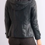 Womens Ambleville Hooded Leather Jacket Back