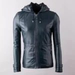 Womens Ambleville Hooded Leather Jacket front