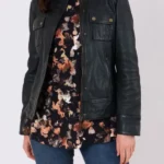 Womens Beetham Green Leather Jacket front