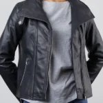 Womens Black Moresby Leather Jacket front