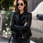 Womens Black Motor Biker Genuine Leather Jacket