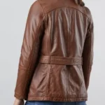 Womens Brown Tirril Belted Leather Coat back