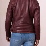 Womens Buttermere Burgundy Leather Racer Jacket back