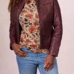 Womens Buttermere Burgundy Leather Racer Jacket front