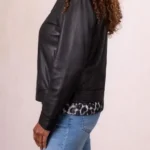 Womens Crosthwaite Collared Black Leather Jacket side