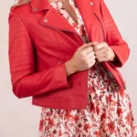 Womens Esthwaite Leather Red Biker Jacket