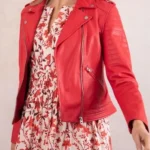 Womens Esthwaite Red Leather Biker Jacket
