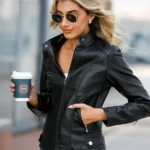 Womens Jeniffer Black Leather Jacket front