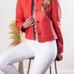 Womens Kendal Collared Coral Leather Jacket