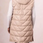 Womens Lakeside Hooded Beige Leather Gilet back