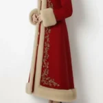 Womens Luxury Embroidered Red Long Winter Coat Side