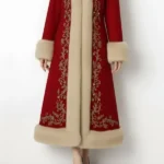 Womens Luxury Red Embroidered Long Winter Coat front