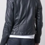 Womens Thea Leather Jacket in French Navy Back