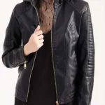 Women's Thick Hooded Leather Jacket