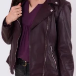 Womens Thirlmere Purple Biker Leather Jacket