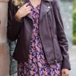 Womens Thirlmere Purple Leather Biker Jacket