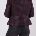 Womens Thirlmere Purple Leather Biker Jacket Back