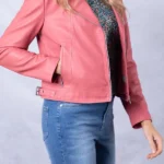 Womens Thornhill Biker Leather Pink Jacket
