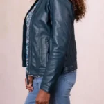Womens Threlkeld Blue Leather Jacket