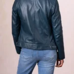 Womens Threlkeld Blue Leather Jacket back
