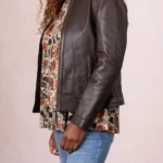 Womens Threlkeld Brown Leather Jacket side