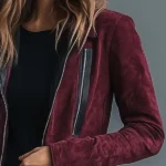 Women's Vintage Burgundy Leather Patchwork Jacket