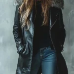 Women's Vintage Fur Collar Leather Coat