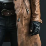 Women's Vintage Fur Collar Zipper Faux Leather Coat