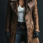 Women's Vintage Fur Collar Zipper Faux Leather Long Coat