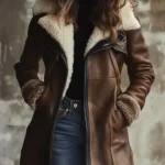 Women's Vintage Lambskin Collar Faux Leather Coat