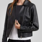 Women's Vintage Strappy Black Leather Jacket