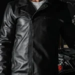 front Mens Motorcycle Black Leather Jacket