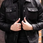 front Mens Roughout Cruiser Black Leather Jacket