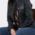 front Womens Beetham Green Leather Jacket