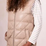 front Womens Lakeside Hooded Beige Leather Gilet