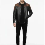 Brown Quilted Shoulder - Mens Black Leather Jacket