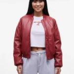 Cherry Red Faux Leather Oversized Bomber Jacket