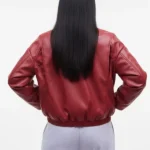 Cherry Red Faux Leather Oversized Bomber Jacket Back